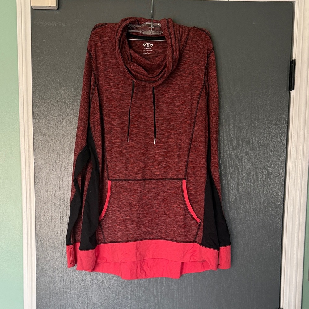 Maurices Red Heather Cowl Neck Pullover with Black Panels and Pink Trim